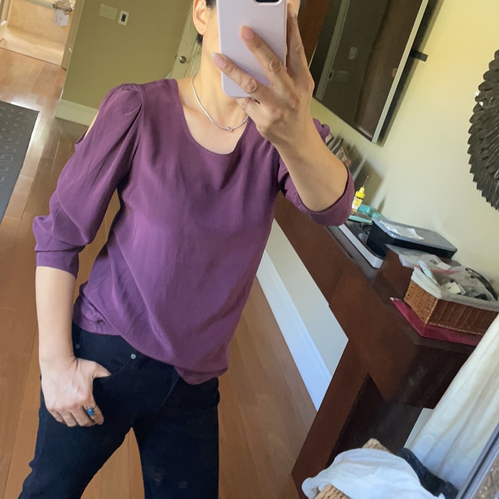 Jenny Han Purple Silk Open Shoulder Top